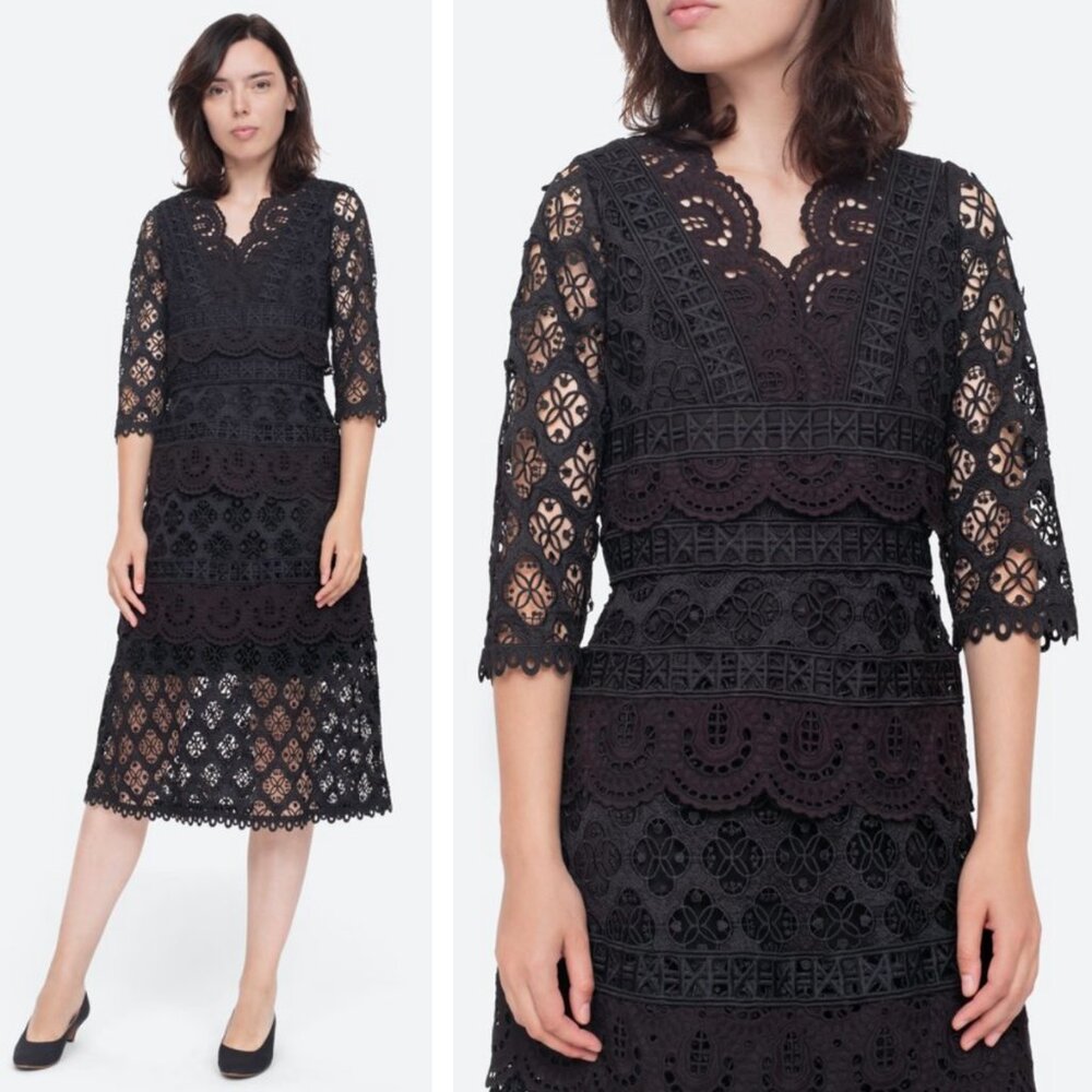 NWT Sea Laurel Lace Tiered Midi Dress Black